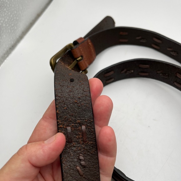 Vintage Brown Leather Belt Men XL 44/110 Western Style Hand Stitched Design Boho - Picture 11 of 12
